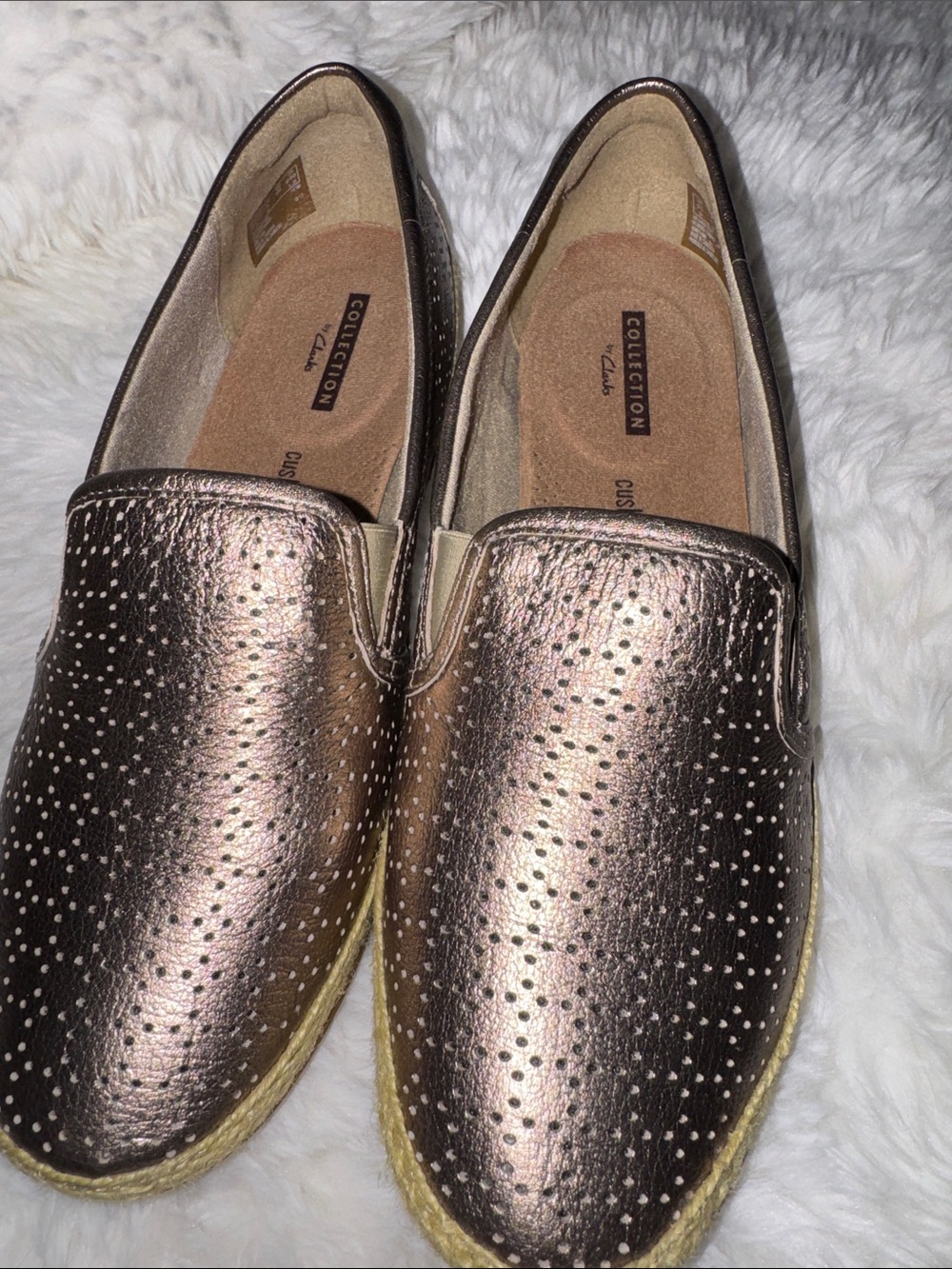 Clarks Metallic Rose Gold Slip-On Flats